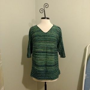 New Directions Woman Sweater Blue Green Yellow 2X